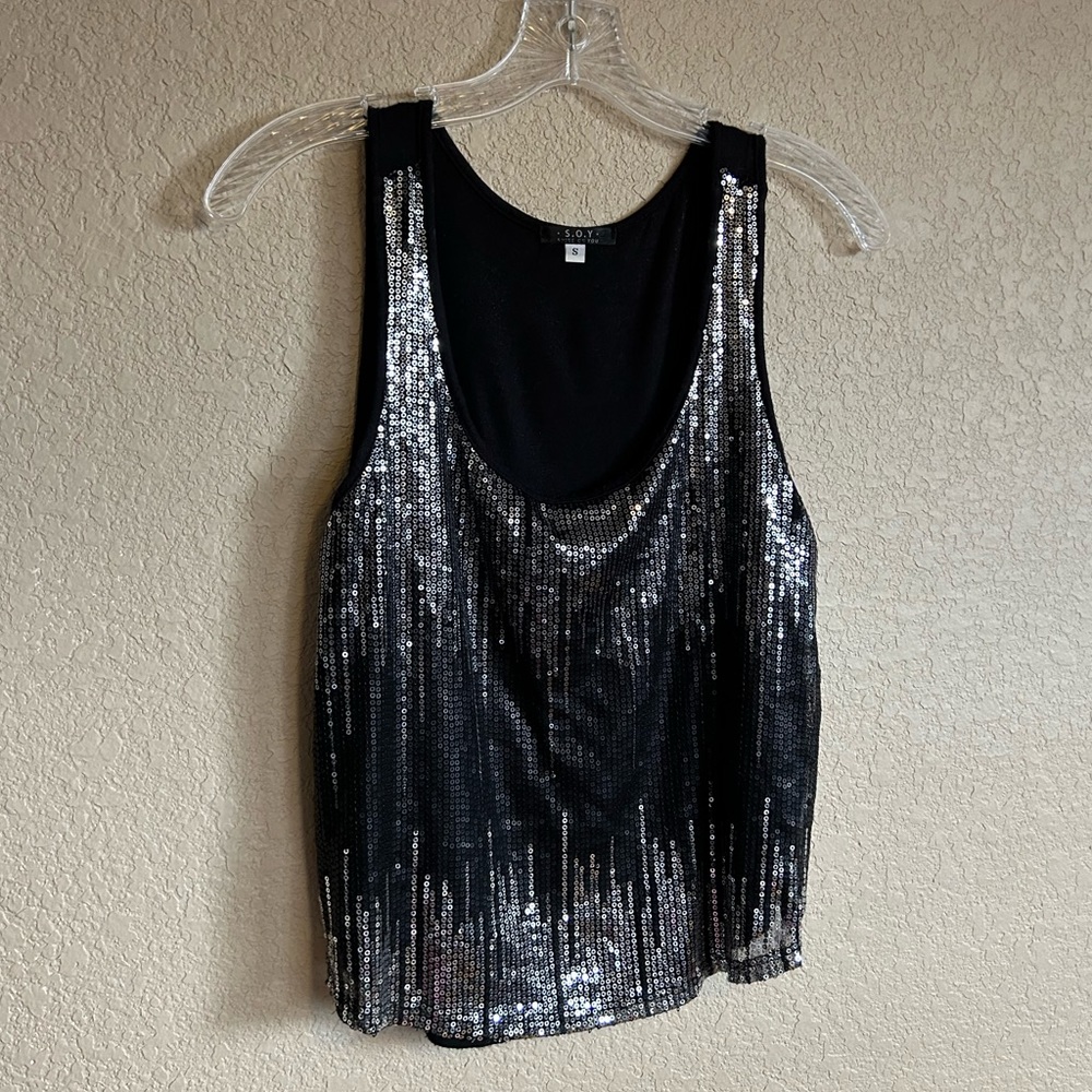 Black and Silver Sequined Tank Top, Size Small